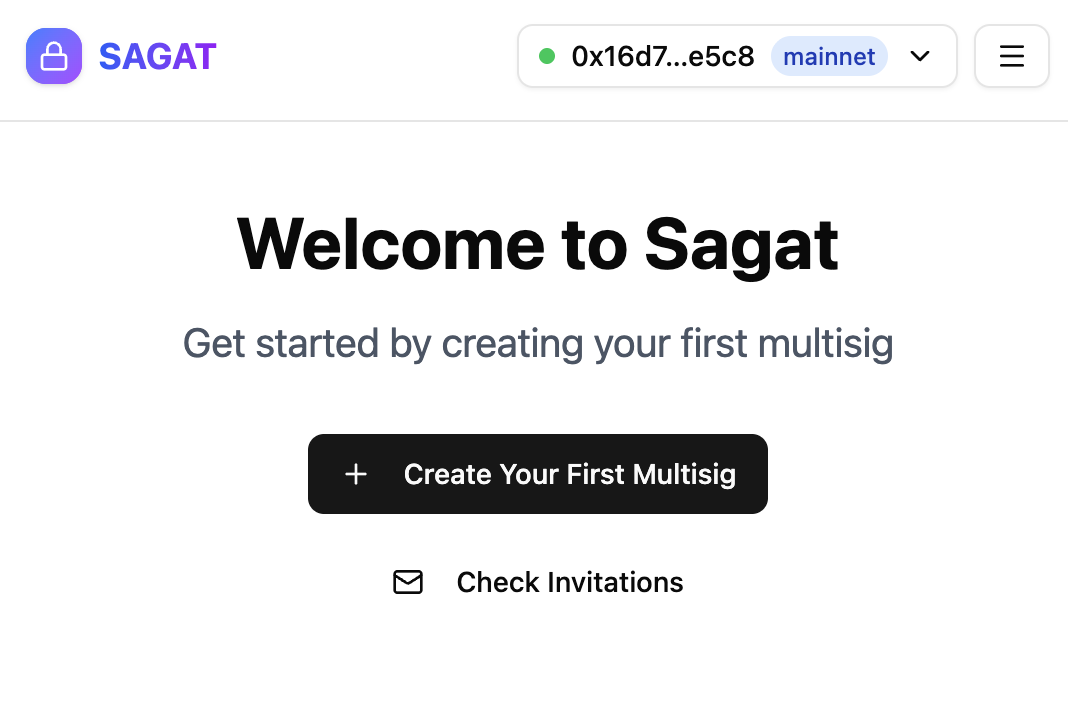 Screenshot showing 'Create Your First Multisig' option. Sagat Create Your First Multisig